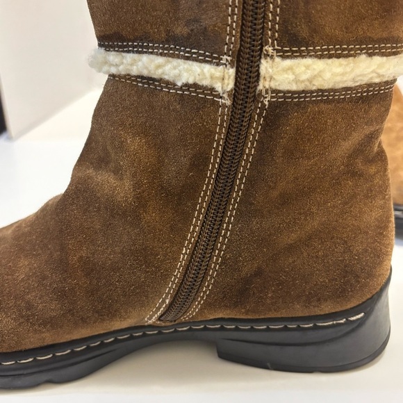 Vintage BASS Shearling Boots Leather Upper Womens 7M Brown Round Toe Block Heel - Picture 15 of 17